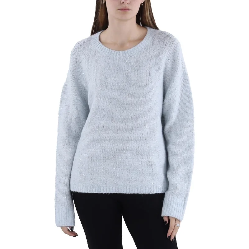 Womens Metallic Crewneck Pullover Sweater Boat Neck Shawl Collar Notched Collar