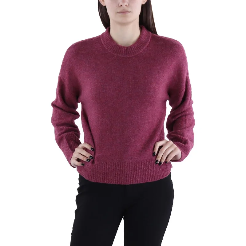 Womens Heathered Mock Neck Pullover Sweater Real Fur Shearling Chenille