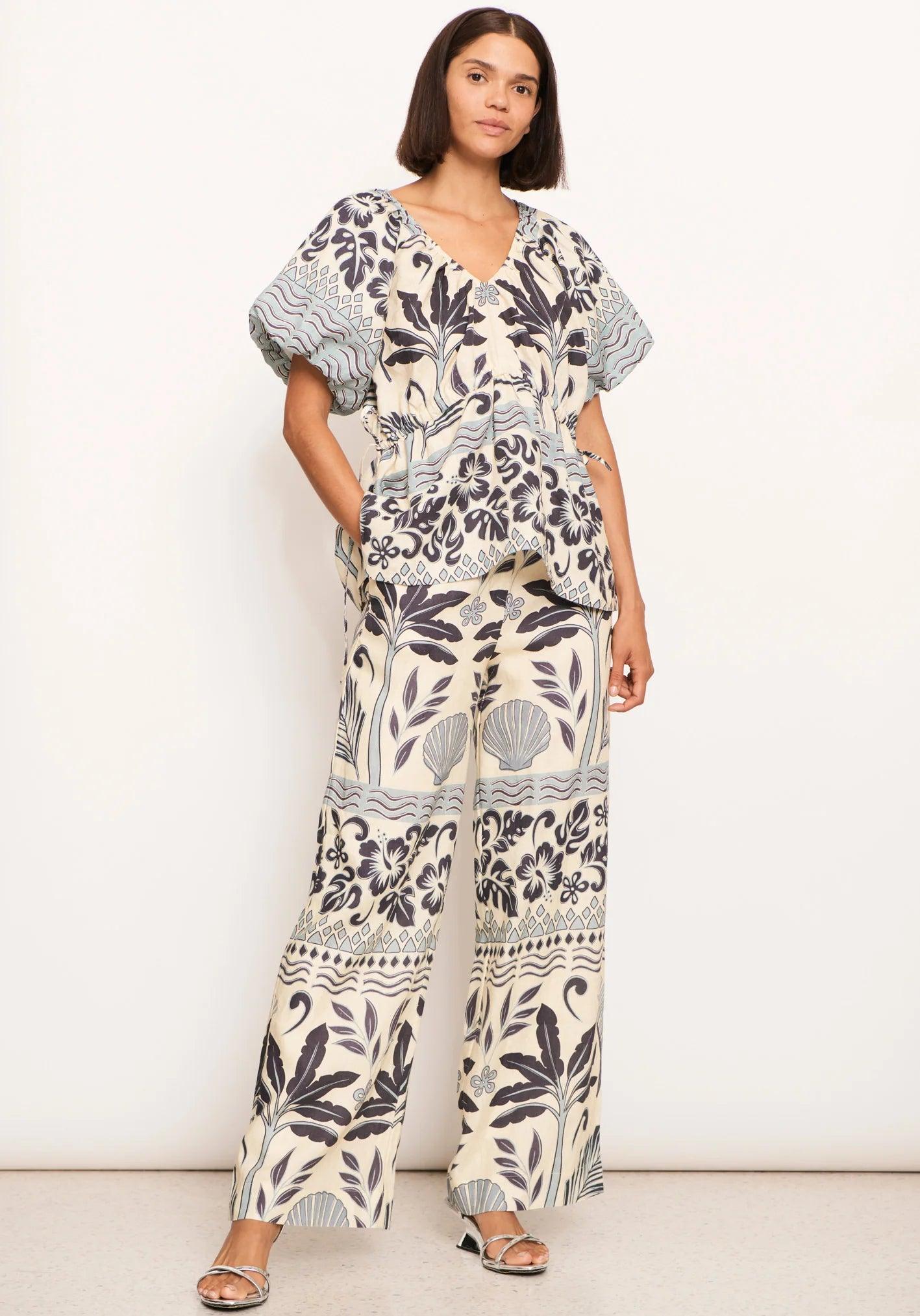 POL Clothing Paradise Linen Pant in Paradise Palm Print Relaxed Lounge Trousers