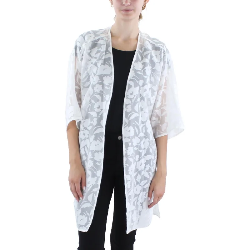 Womens Oversized Side Slit Cardigan Sweater Denim Fabric Leather Fabric Suede Fabric