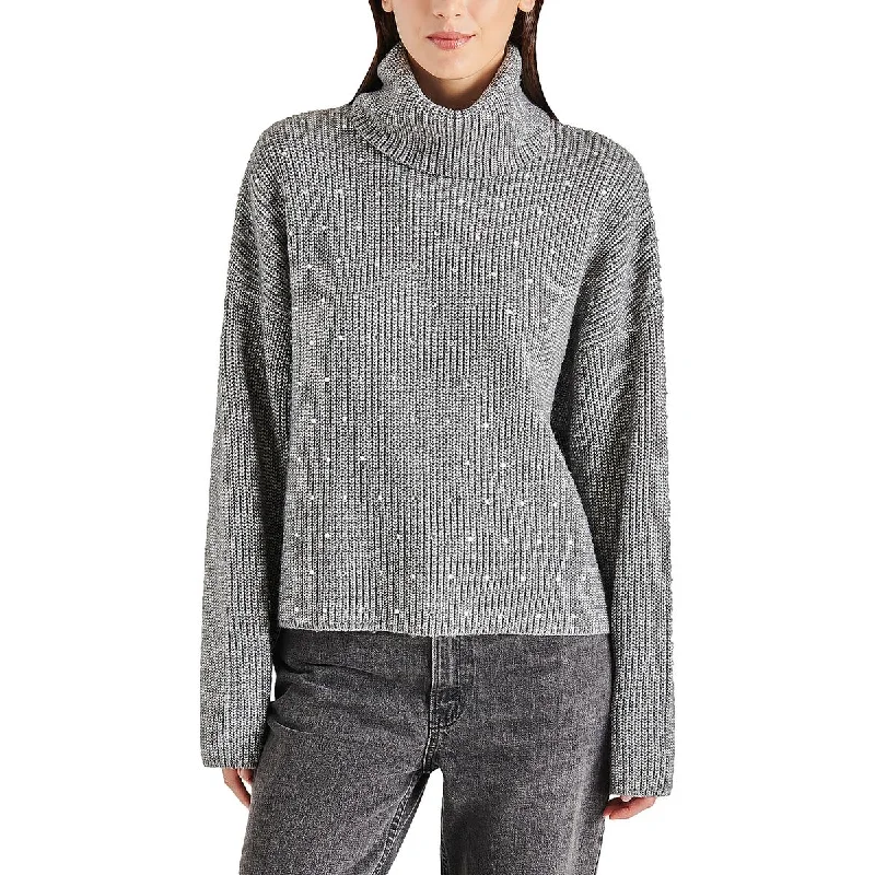Astro Womens Heathered Long Sleeve Turtleneck Sweater Mesh Fabric Canvas Fabric Denim Fabric