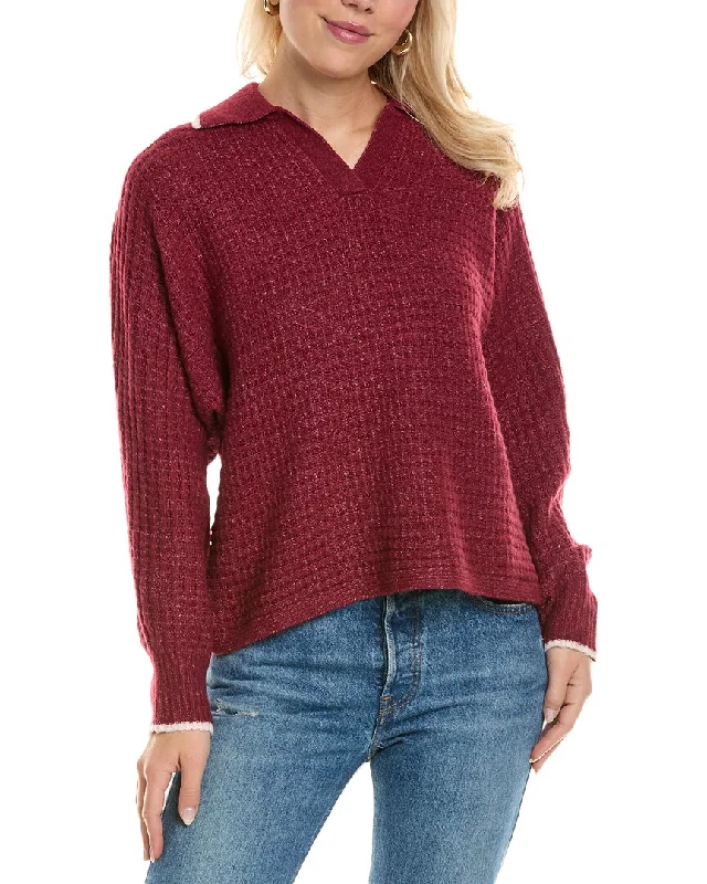 Joseph A. Waffle Polo Sweater Spandex Rayon Corduroy
