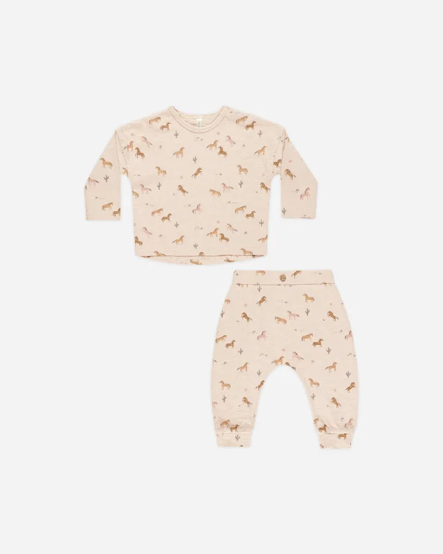 Long Sleeve Tee + Pant Set || Horses Chic Checkered Pants