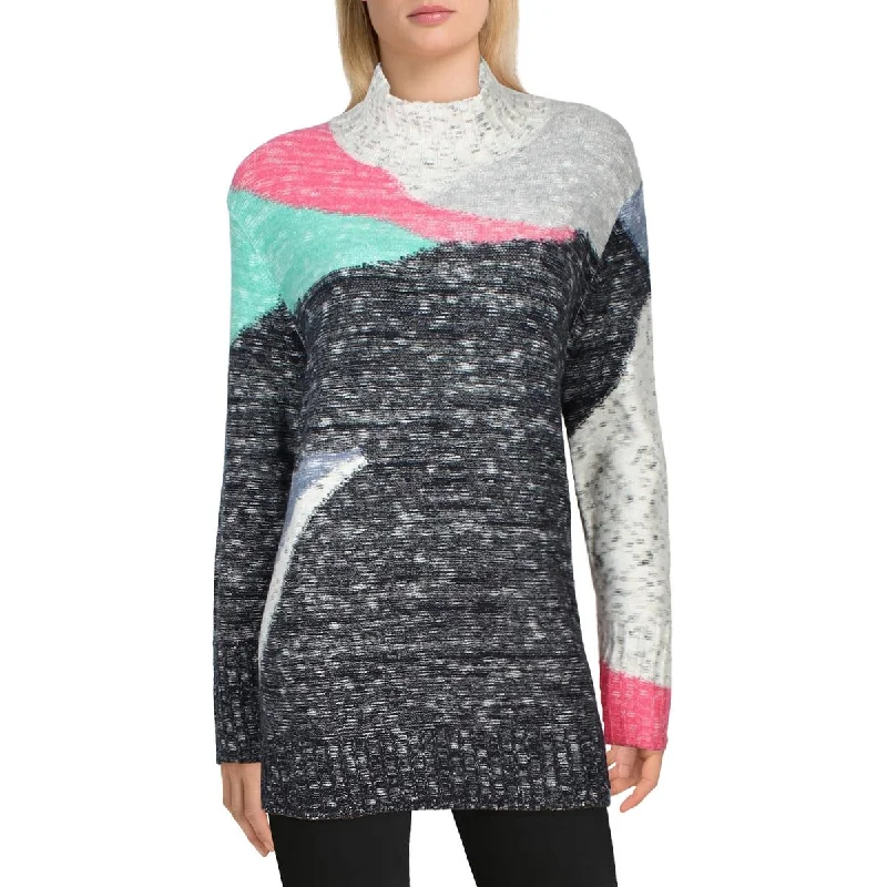 Sun Turn Mix Womens Colorblock Pullover Mock Turtleneck Sweater Bright Pastel Dark
