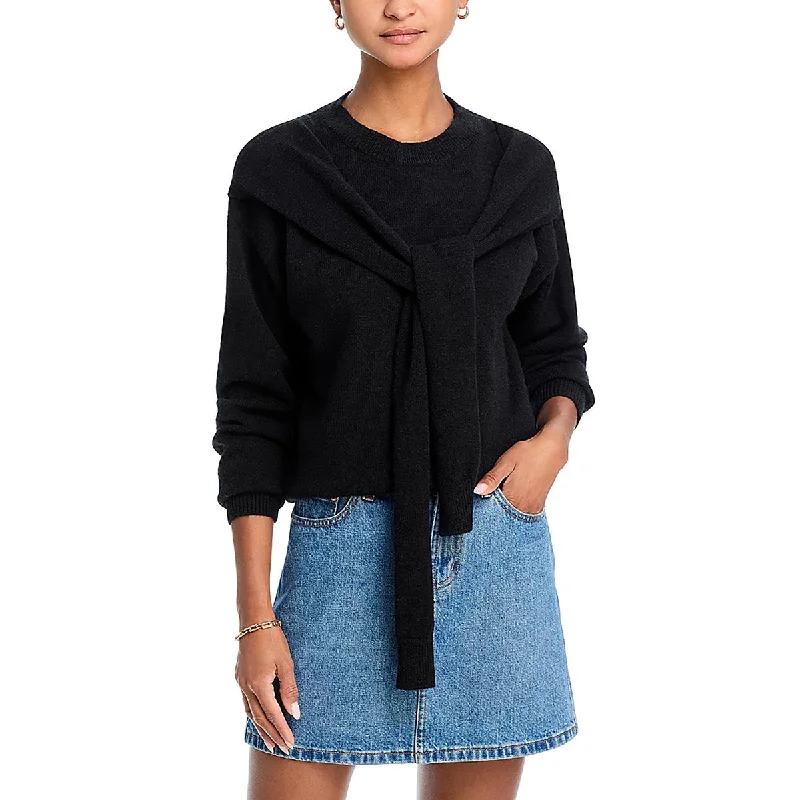 Womens Knit Layered Crewneck Sweater Collared Crew Neck Turtle Neck