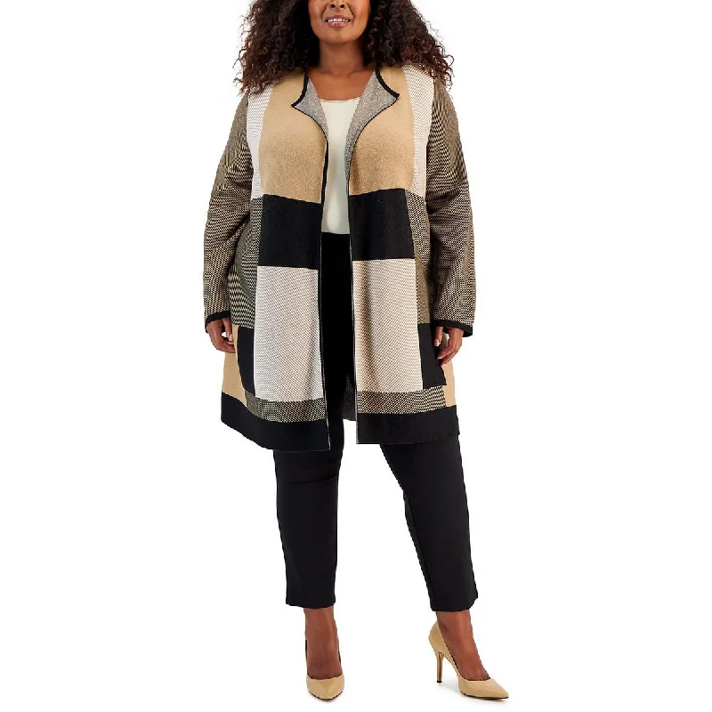 Plus Womens Striped Midi Cardigan Sweater Embroidered Appliqued Beaded