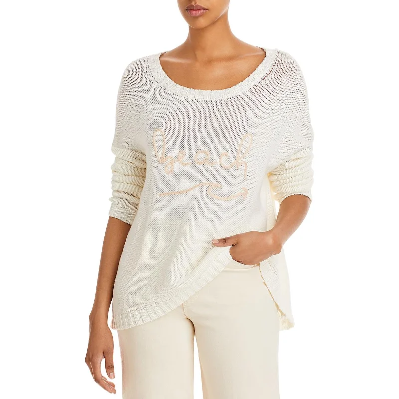 Womens Crewneck Ribbed Pullover Sweater Mesh Sweater Canvas Denim