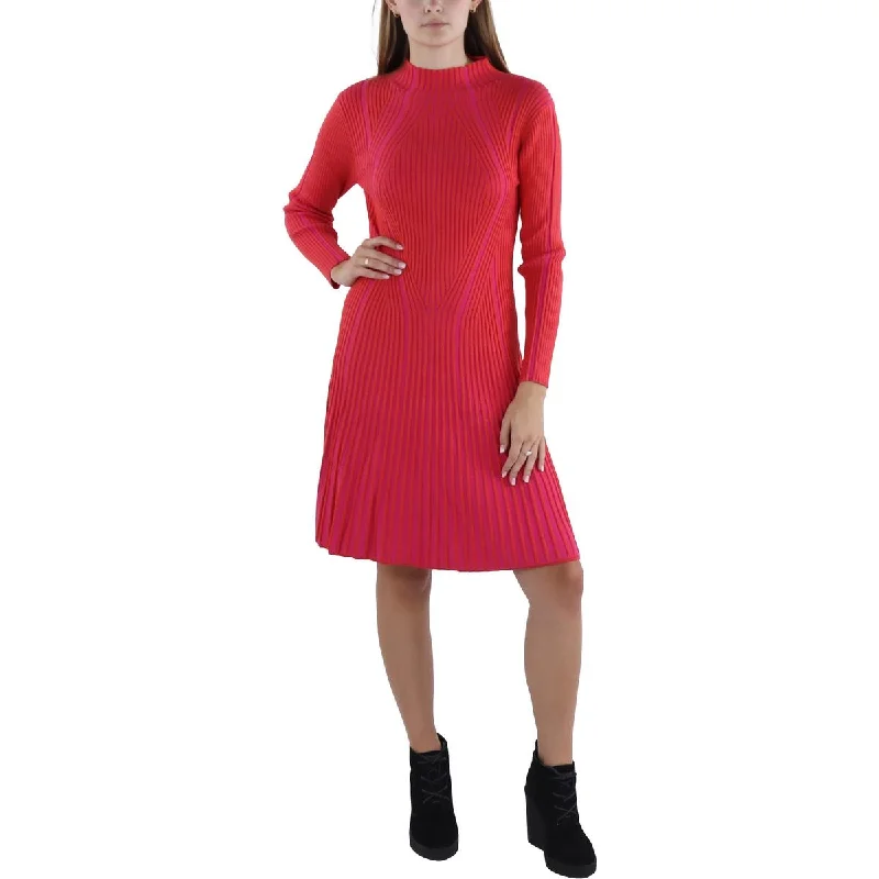 Womens Ribbed Above Knee Sweaterdress Elasticated Padded Insulated