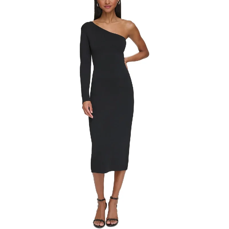 Womens One Shoulder Midi Sweaterdress Chenille Fabric Brocade Fabric Lace Fabric