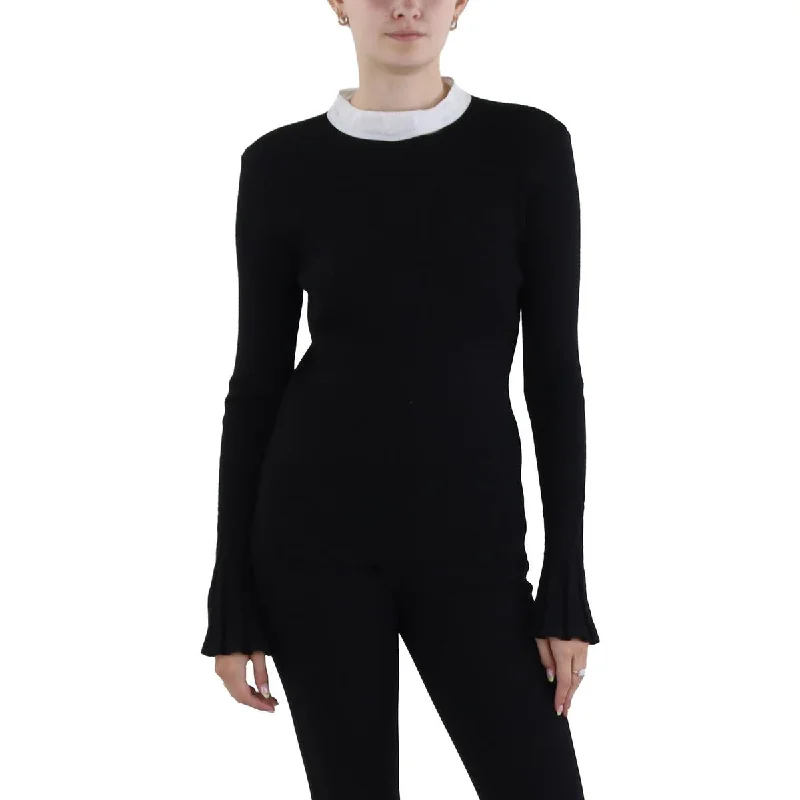 Womens Metallic Funnel Neck Pullover Sweater Cable Knit Ribbed Knit Lace Knit