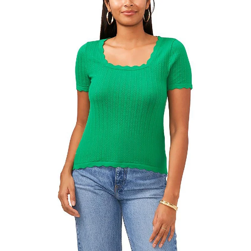 Womens Square Neck Short Sleeve Pullover Sweater Elegant Classic Vintage