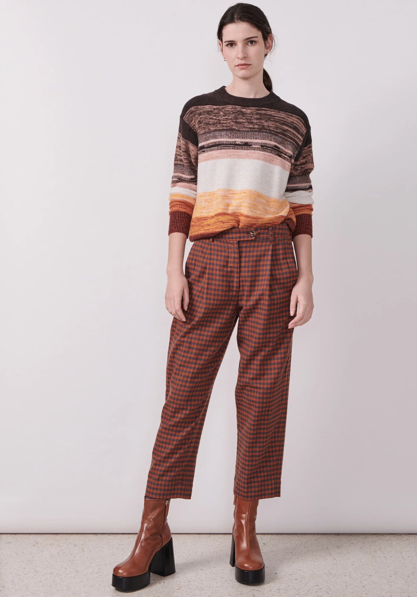POL Clothing Shetland Pant in Fox/Charcoal Print Soft Stretch Pants