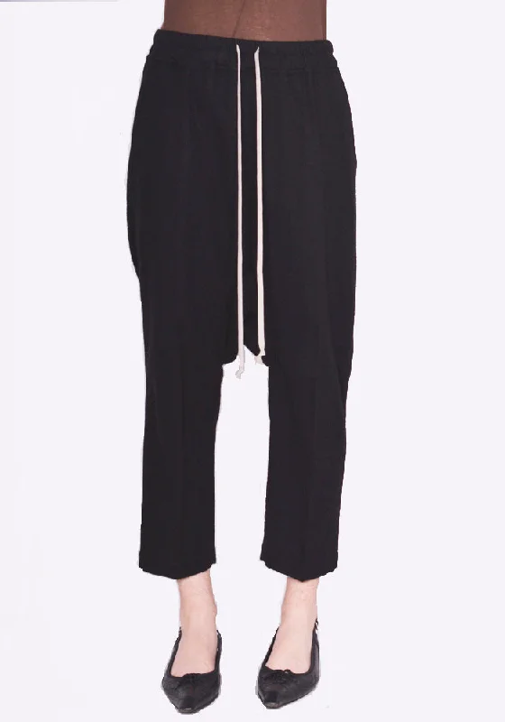 RICK OWENS WOMEN RP02C1308 WN DRAWSTRING CROPPED PANTS BLACK Formal Dress Pants