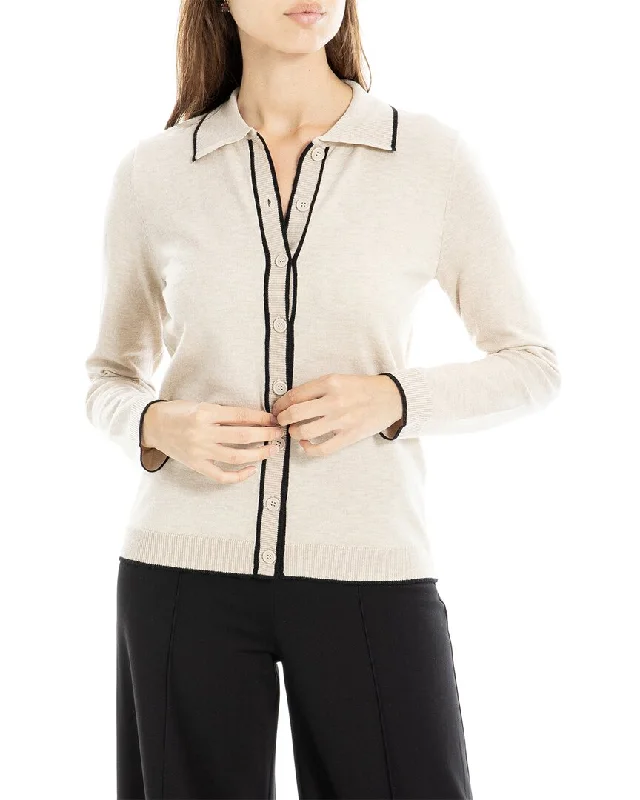 Max Studio Button Front Sweater Beaded Sweater Sequined Faux Fur