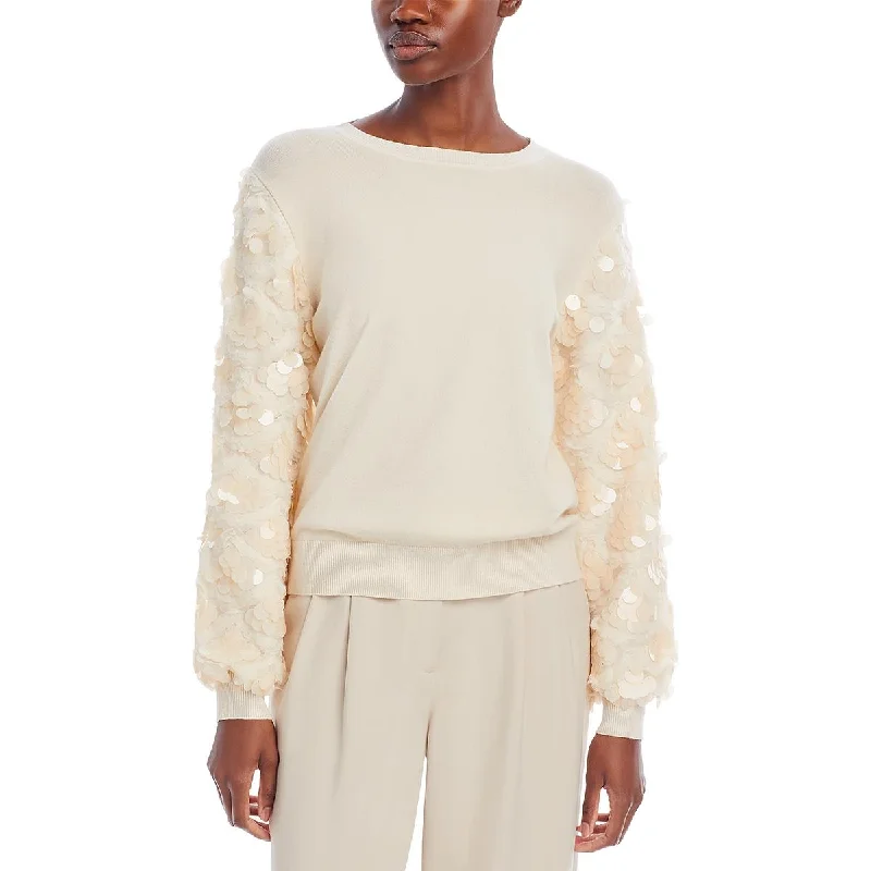 Womens Paillettes Pullover Crewneck Sweater Collared Crew Neck Turtle Neck