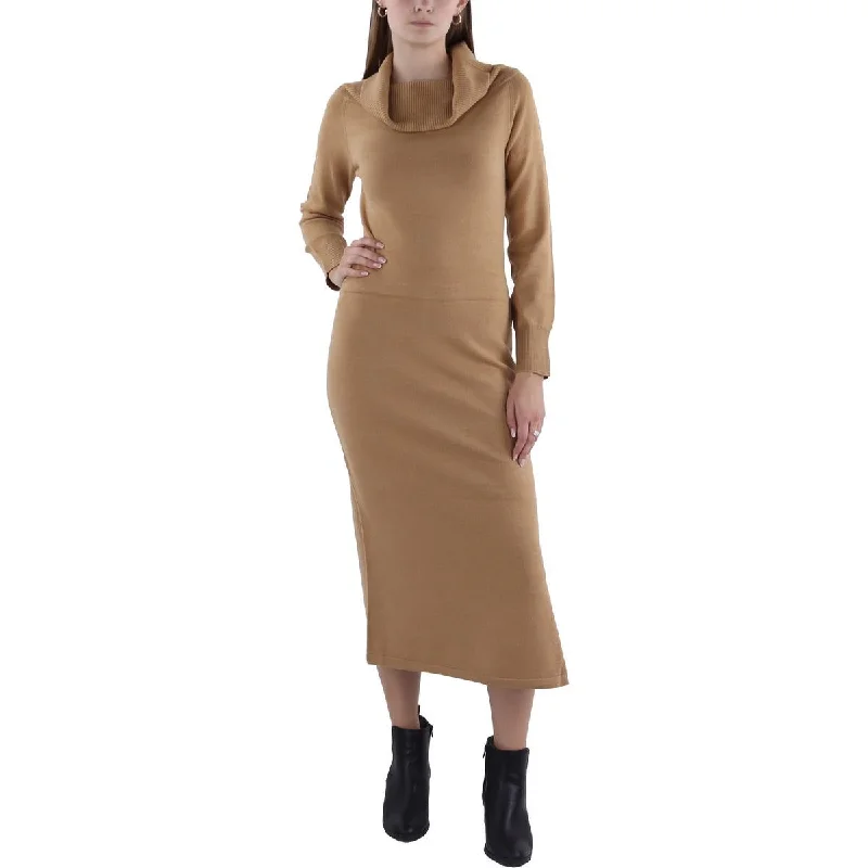 Womens Off-The-Shoulder Midi Sweaterdress Neon Metallic Matte