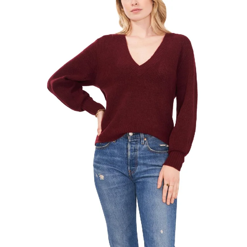 Womens V Neck Shirt Pullover Sweater Ribbed Striped Patterned