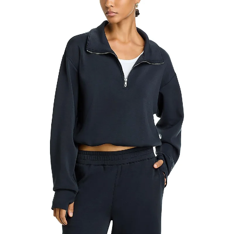 Womens Fleece Quarter Zip Pullover Sweater High Neck Crew Neck V-Neck