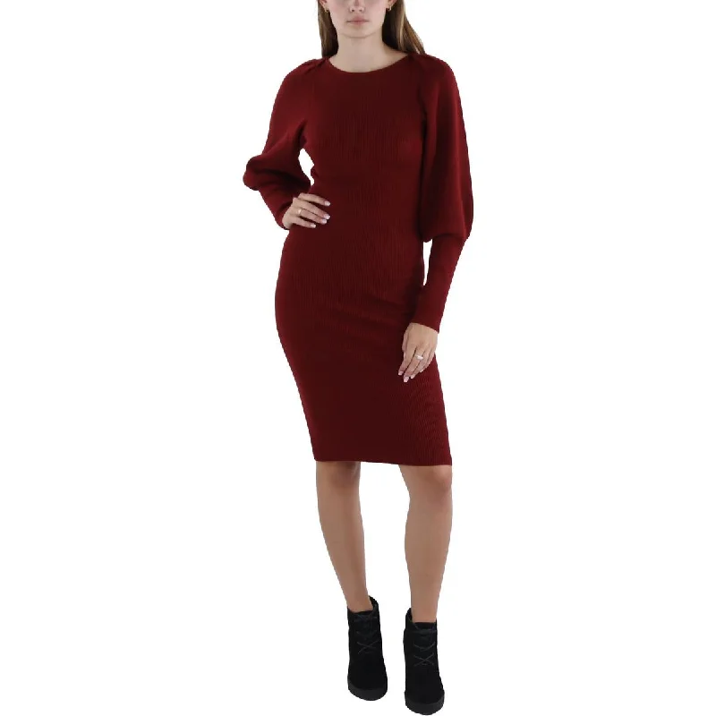 Womens Knit Knee Length Sweaterdress Notch Collar Peter Pan Collar Cowl Neck