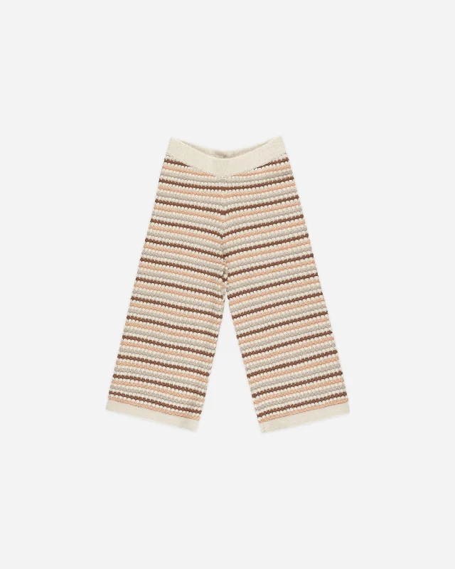 Knit Wide Leg Pant || Honeycomb Stripe Formal Linen Trousers