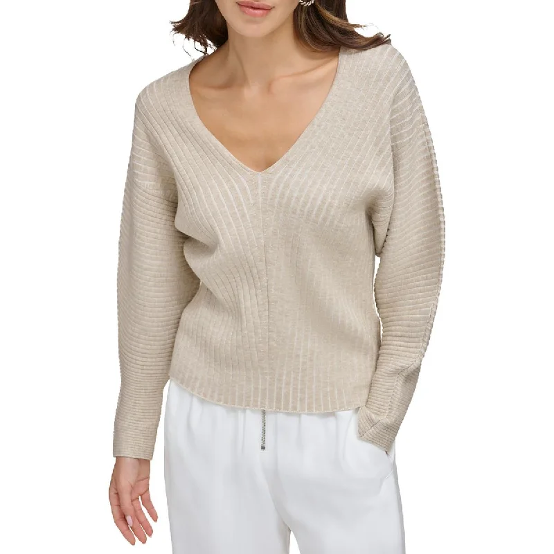Womens Dolman Sleeve Ribbed V-Neck Sweater Satin Fabric Silk Fabric Chiffon Fabric