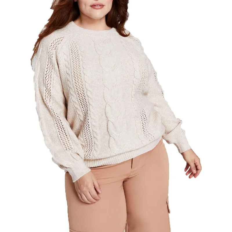 Womens Crewneck Mixed-Knit Pullover Sweater Graphic Sweater Embroidered Appliqued