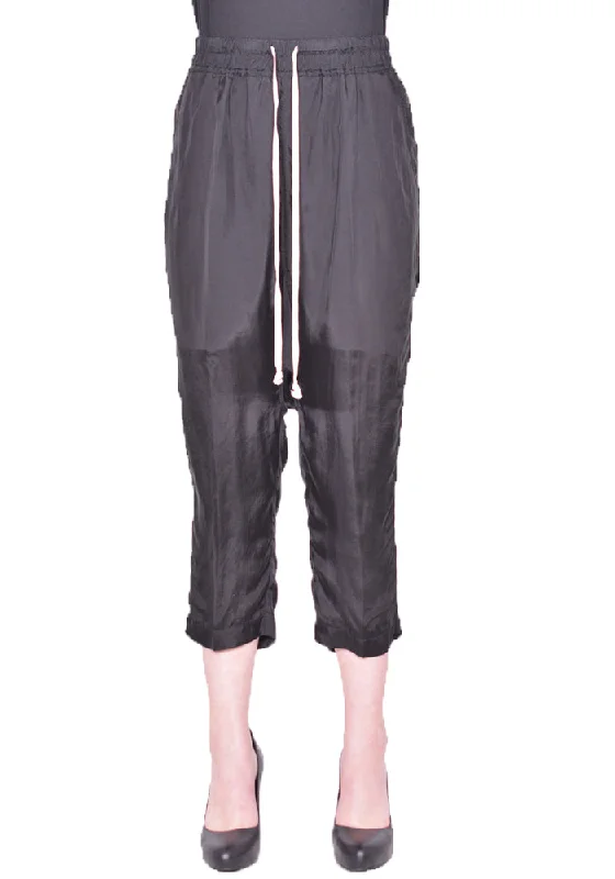 RICK OWENS WOMEN RP01D2308 J DRAWSTRING CROPPED PANTS BLACK Relaxed Fit Trousers