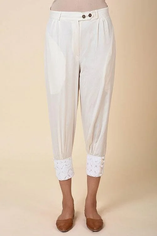 Kora Cuff Pants with Cutwork Embroidery Hem Modern Stretch Trousers