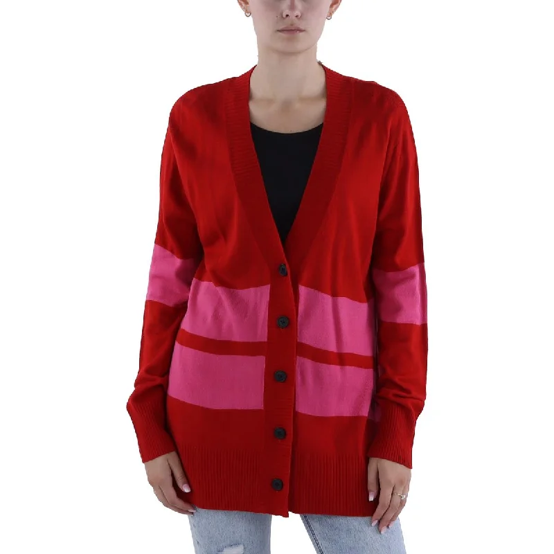 Womens V Neck Button Front Cardigan Sweater Terry Blend Velvet Blend Canvas Blend
