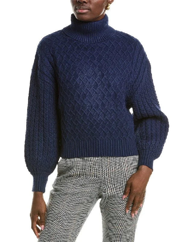 T Tahari Balloon Sleeve Turtleneck Sweater Handmade Hand-knitted Hand-woven