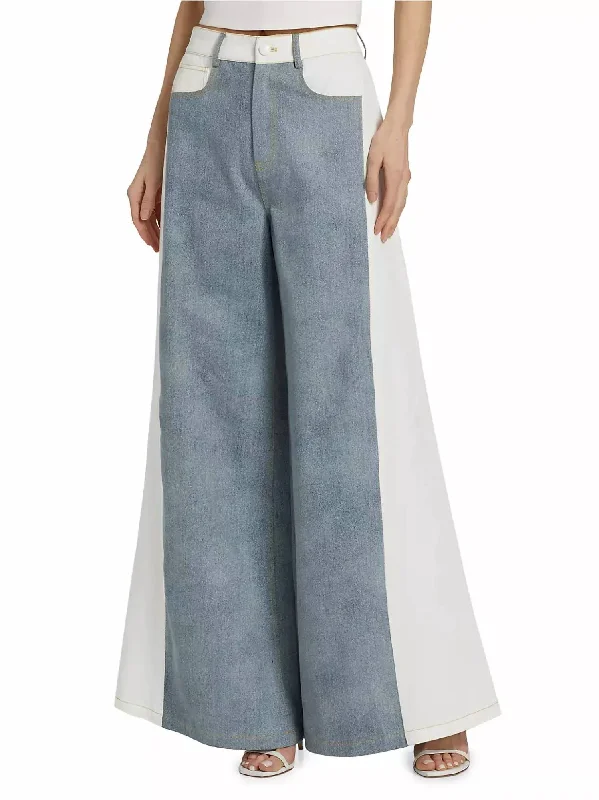 Perrie Colorblocked Flared Jeans In White Blue Denim Elegant Dark-Wash Bootcut Jeans