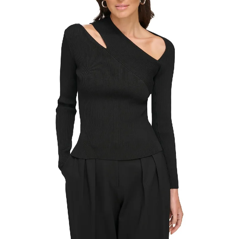 Womens Ribbed Knit Cut-Out Pullover Sweater Handmade Hand-knitted Hand-woven