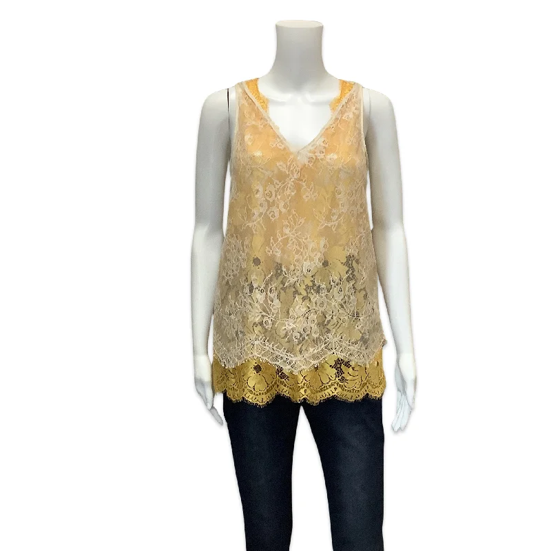 Reiss Kodi Women's Blouse Yellow Double Layer Sleeveless Size: 8 Vintage Polka Blouse