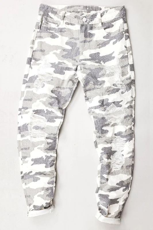 High Rise Distressed  Camo Weekender Pants Soft Cotton Pants