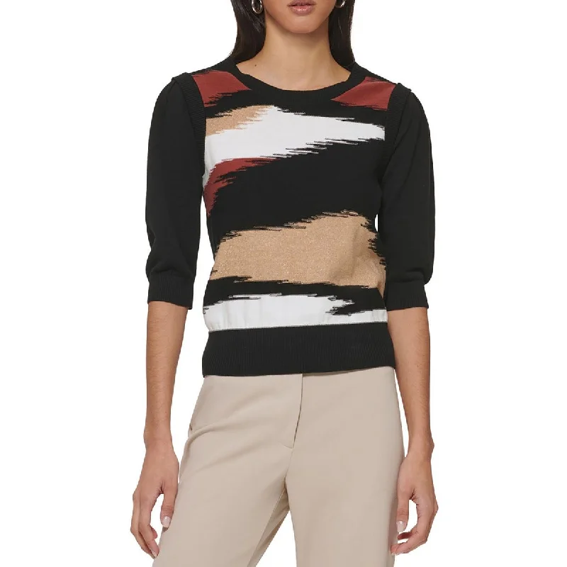 Womens Crewneck Sweater Pullover Top Silk Blend Satin Velvet