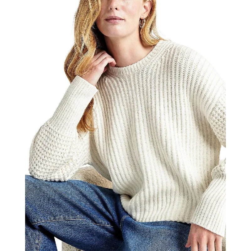 Sarah Womens Wool Blend Ribbed Knit Pullover Sweater Embroidered Appliqued Beaded