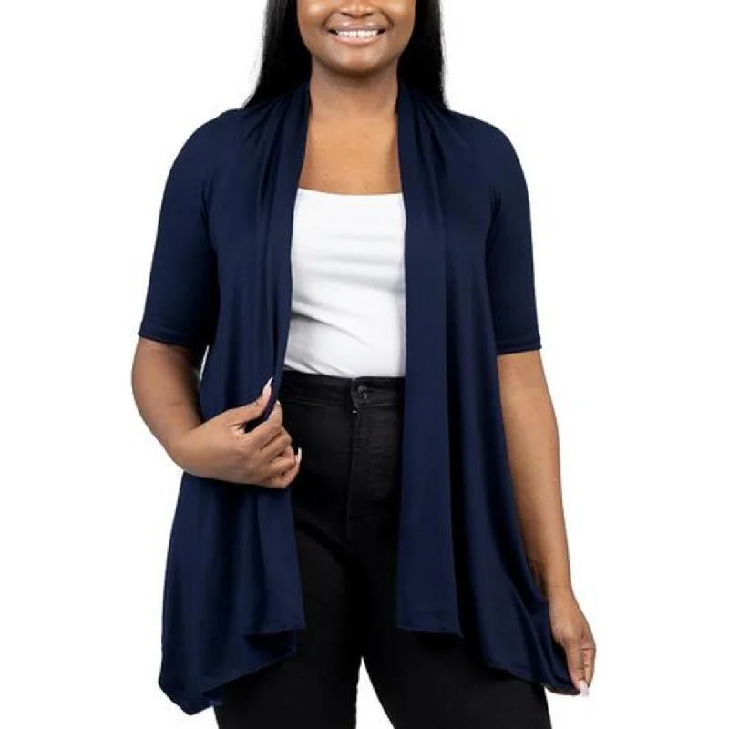 Plus Womens Sharkbite Hem Long Cardigan Sweater Mesh Blend Leather Blend Suede Blend