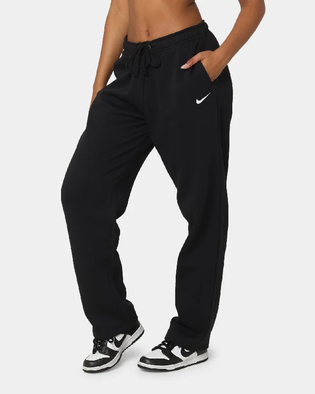 Nike Women's Nike Sportswear Essential Mid-Rise Fleece Pants Black/White Comfortable Wide-Leg Pants Nike Women's Nike Sportswear Essential Mid-Rise Fleece Pants Black/White Comfortable Wide-Leg Pants