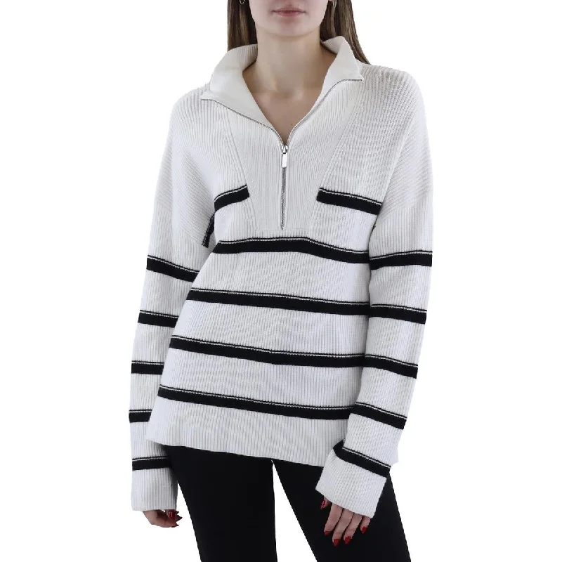 Womens Ribbed Knit 1/2 Zip Pullover Sweater Fitted Loose Oversized