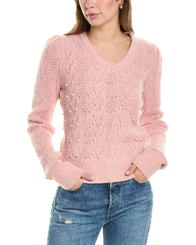 Nanette Nanette Lepore Pearl Bead Sweater Sequined Glittery Shiny