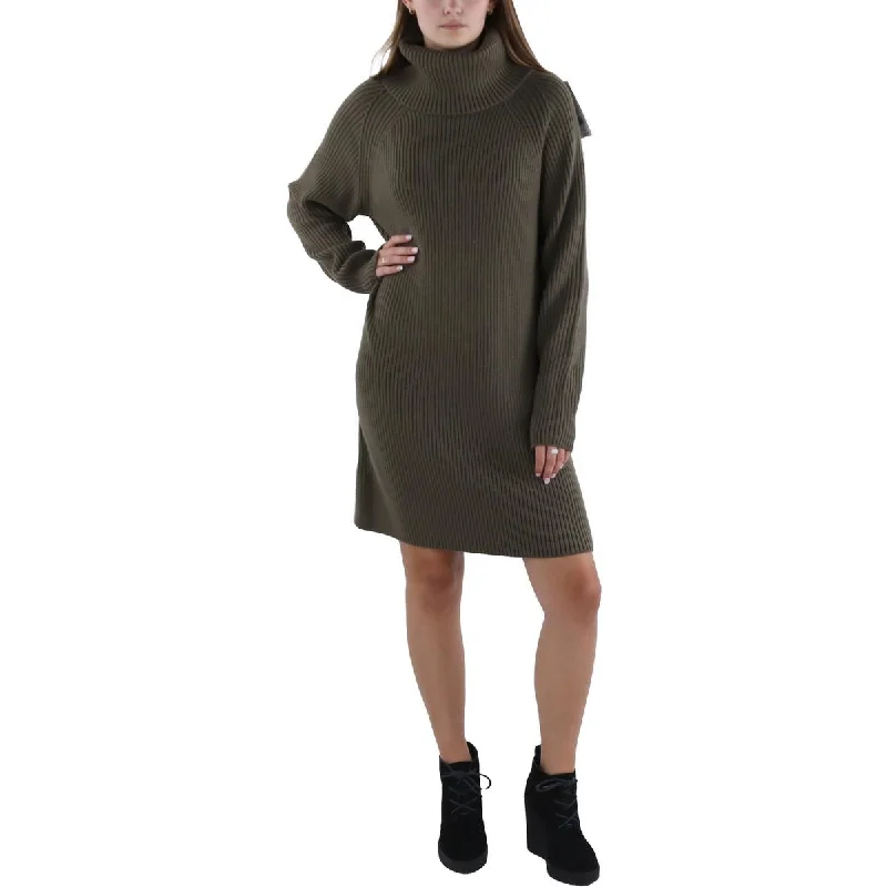 Womens Above Knee Ribbed Sweaterdress Striped Floral Plaid