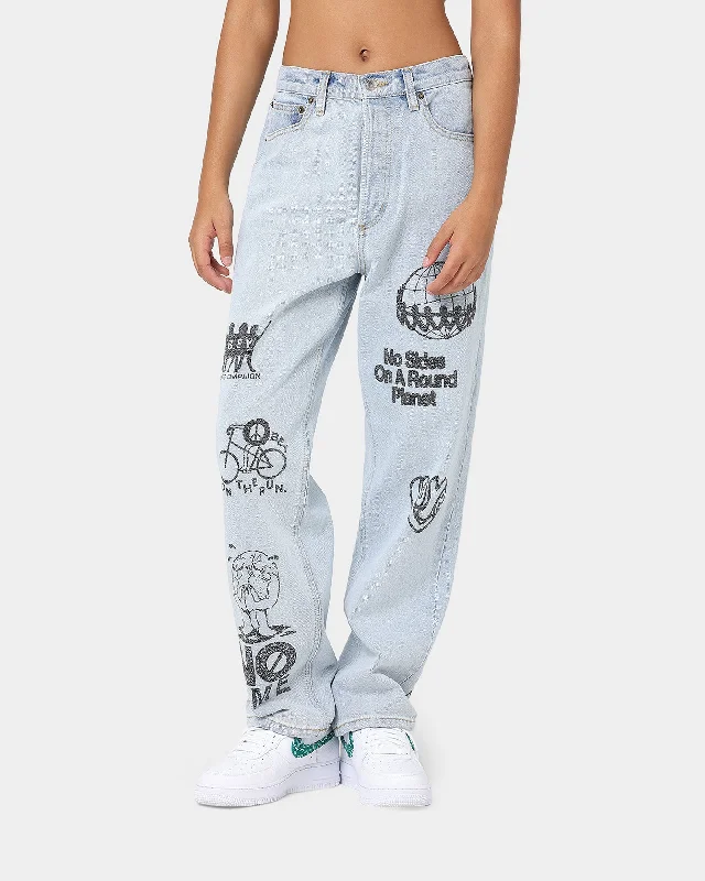 OBEY Women's Taylor Denim Pants Bleached Indigo Formal Stretch Pants