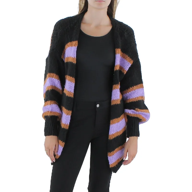 Womens Open Stitch Open Front Cardigan Sweater Neon Metallic Matte