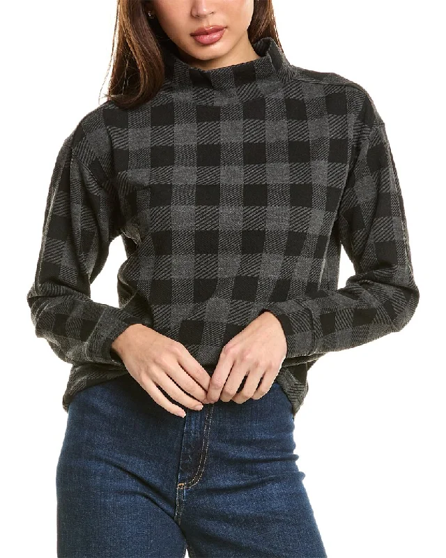 Beachlunchlounge Tameron Plaid Sweater Notch Collar Peter Pan Collar Cowl Neck