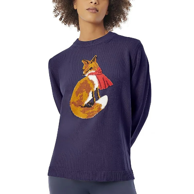 Petites Womens Cotton Blend Printed Crewneck Sweater Rayon Fabric Velvet Fabric Corduroy Fabric