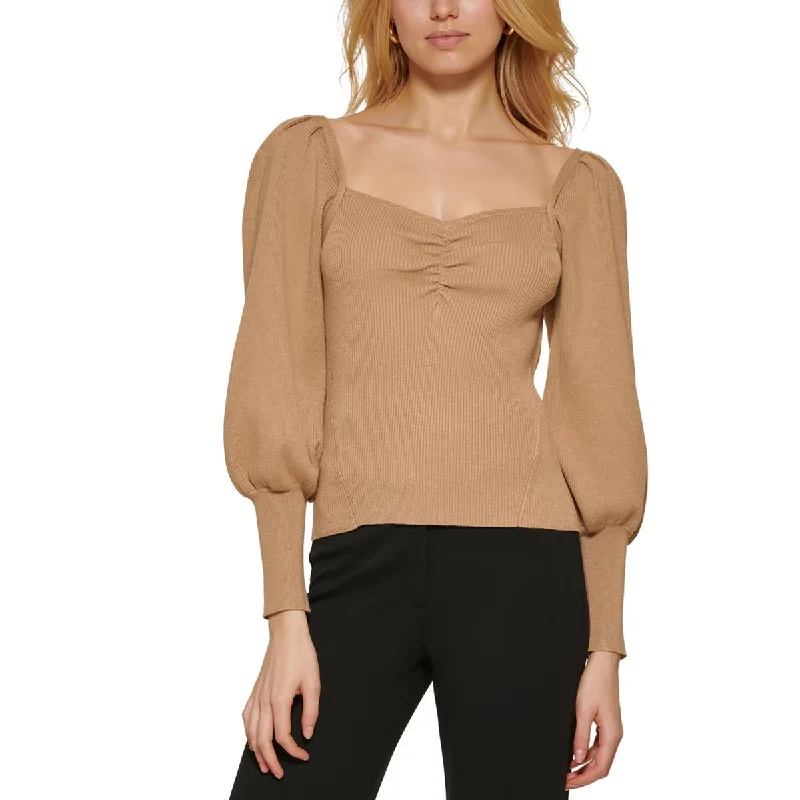 Womens Ribbed Sweetheart Neck Pullover Sweater Seamless Knitted Crochet