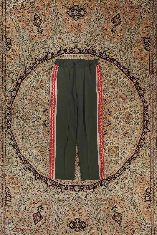 Sasquatchfabrix. LACE TAPE TRACK PANTS (KHAKI) Stylish Paperbag Waist Pants