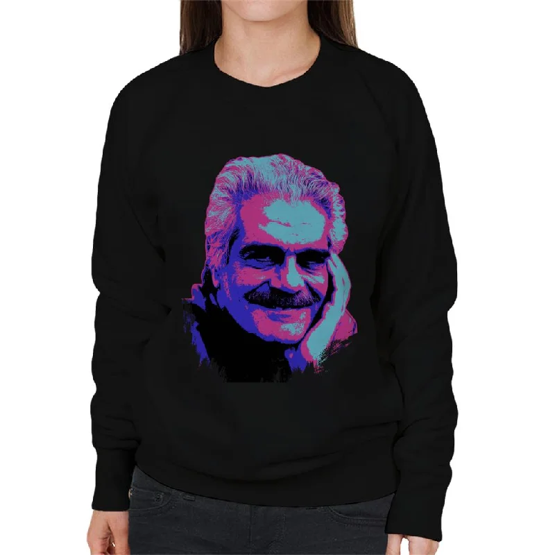 TV Times Actor Omar Sharif 1988 Pop Art Stylised Women's Sweatshirt Hoodie with Hem Raw Edge Edgy Unfinished