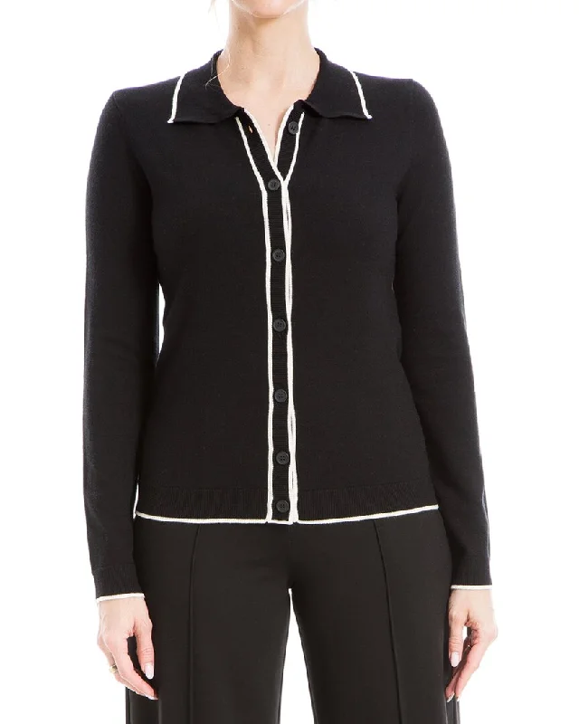 Max Studio Button Front Sweater Boat Neck Shawl Collar Notched Collar