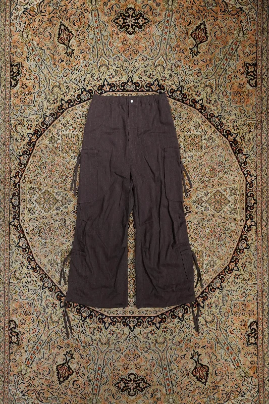 Sasquatchfabrix. DRAWSTRING PK CARGO PANTS (BROWN) Stylish Elastic Waist Pants